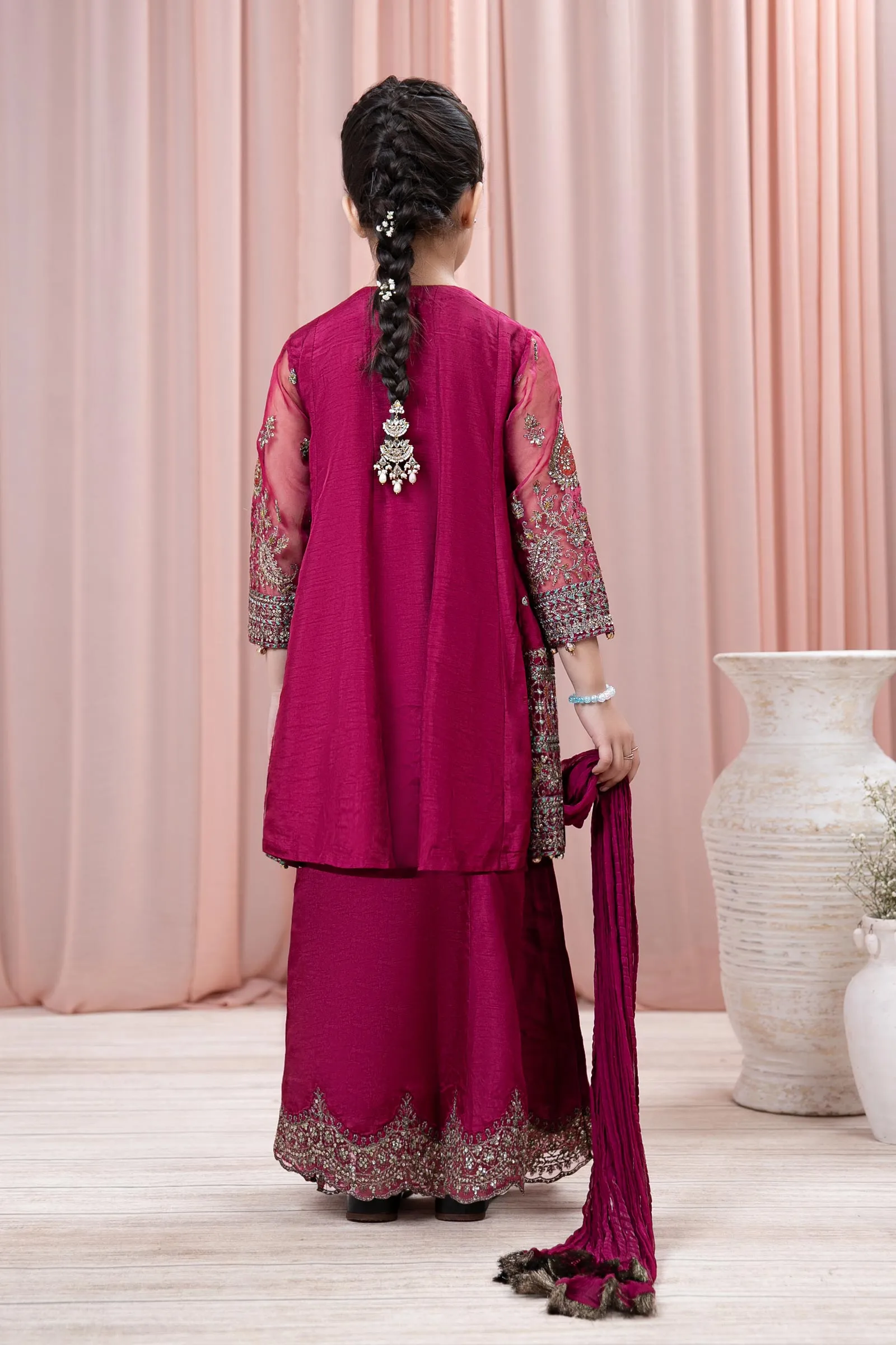 3 Piece Embroidered Raw Silk Suit | MKS-EF24-46