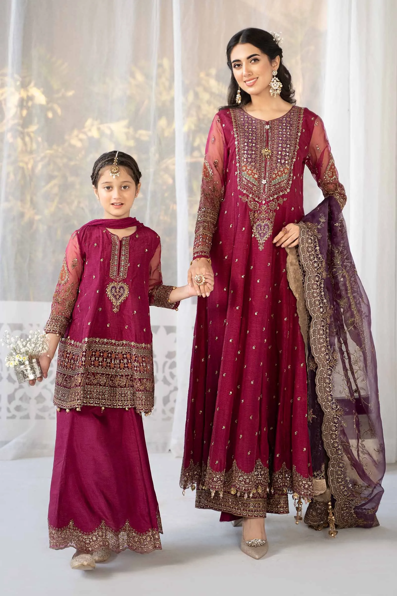 3 Piece Embroidered Raw Silk Suit | MKS-EF24-46