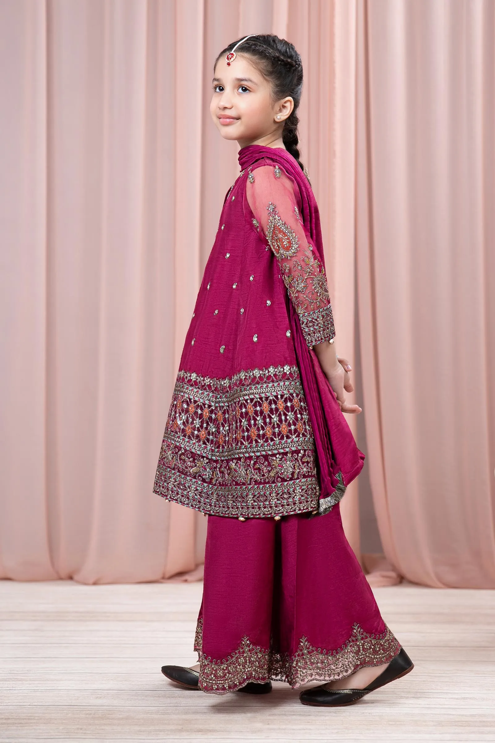 3 Piece Embroidered Raw Silk Suit | MKS-EF24-46