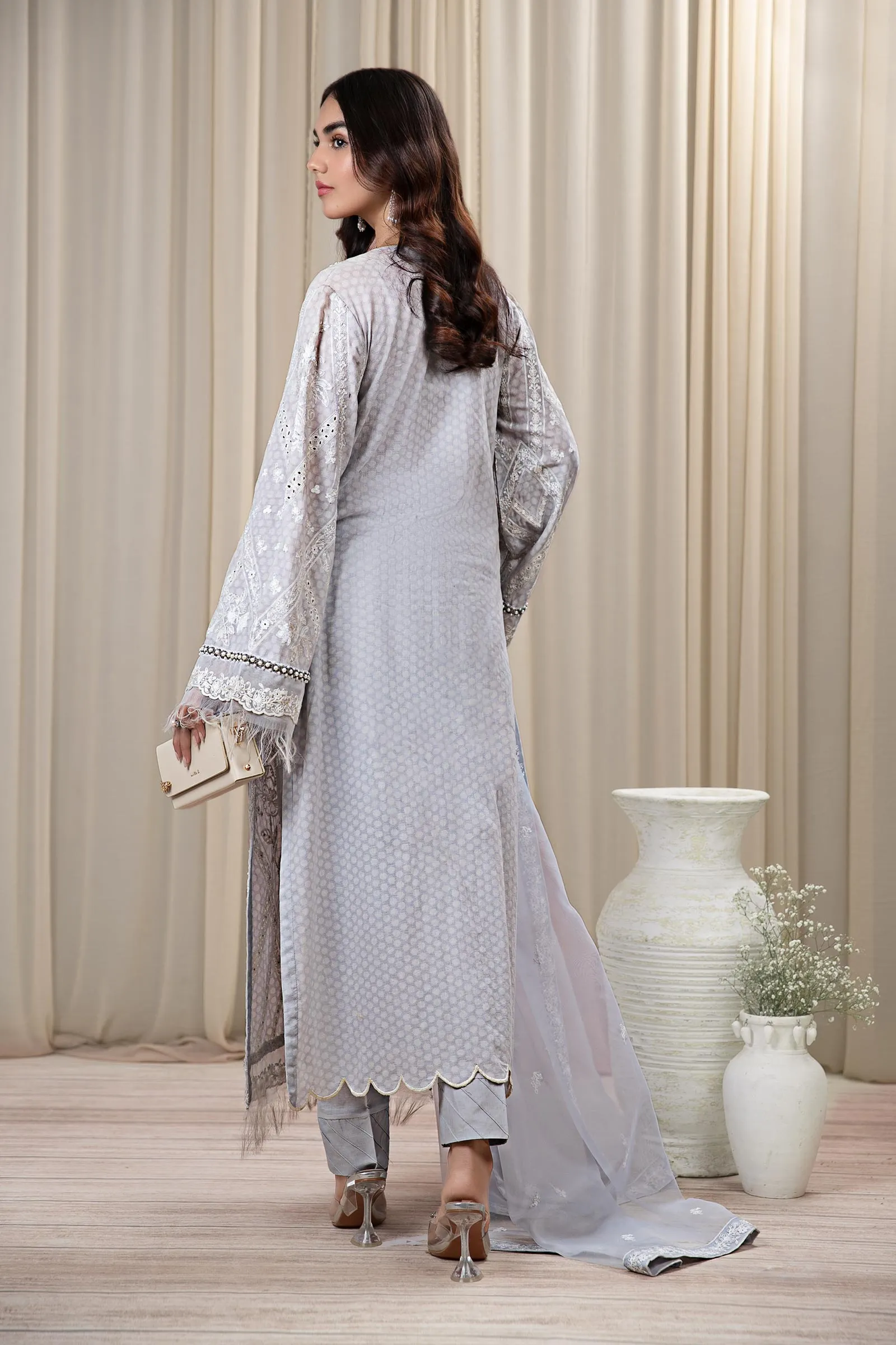 3 Piece Embroidered Self Jacquard Suit | DW-EF24-32