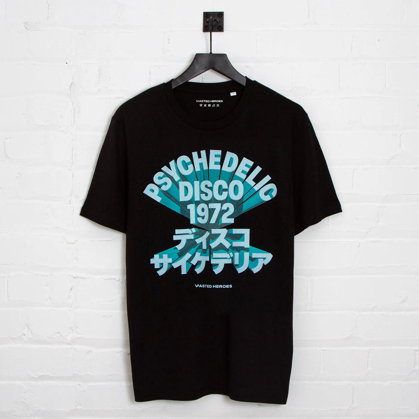 3D 1972 Psychedelic Disco Front Print - Tshirt - Black