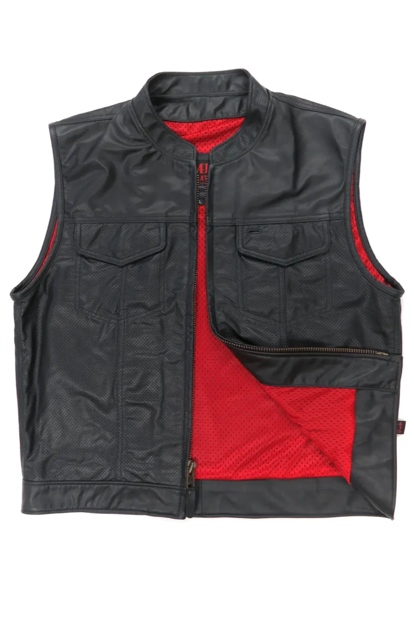 415 Leather Perforated Cowhide Club Style Zipper Vest