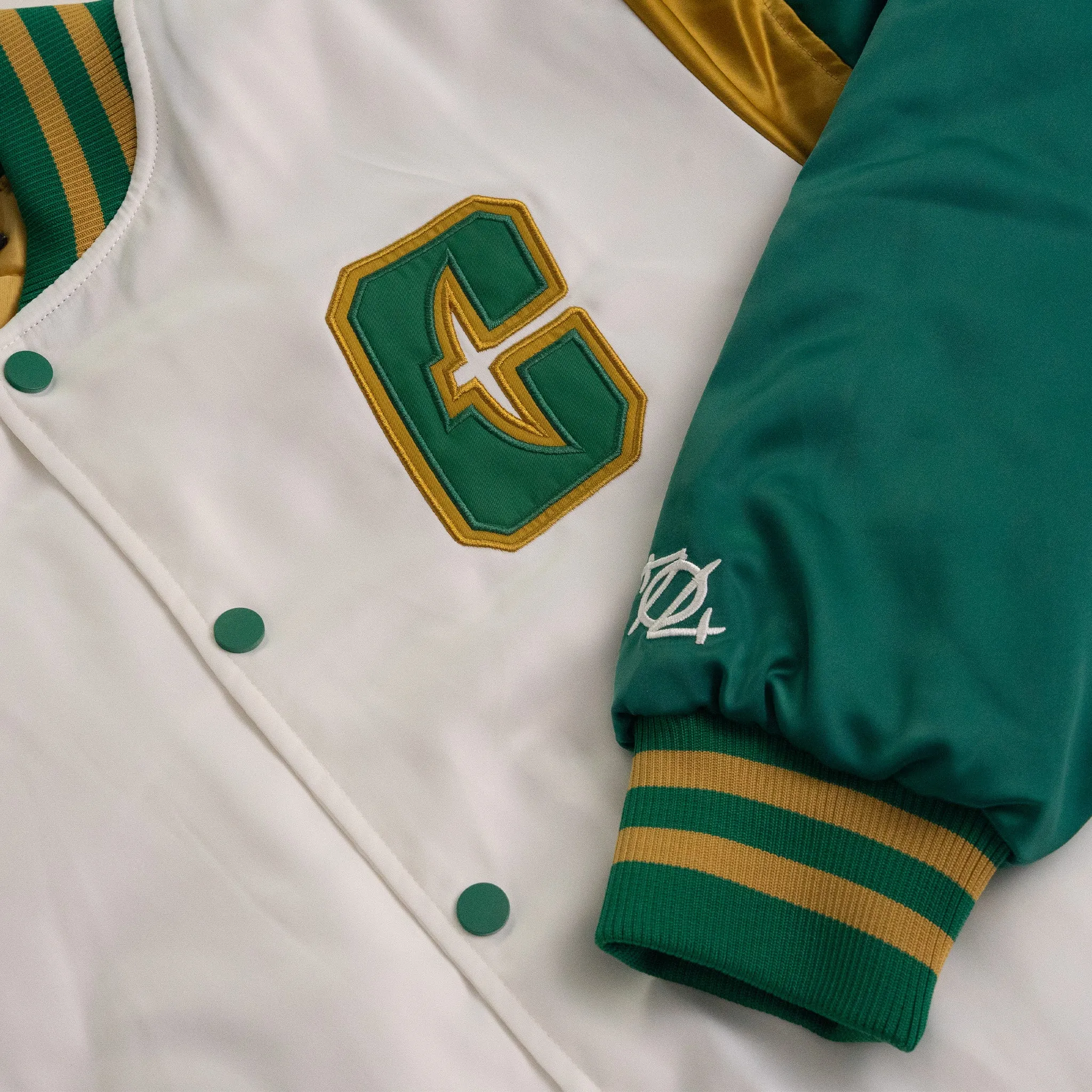 704 Shop x Charlotte 49ers Process™ Collegiate Satin Jacket - Antique White/Green/Gold (Unisex)