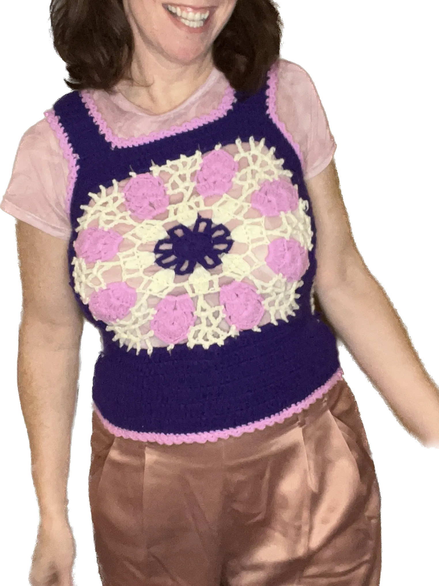 70s Purple/Pink Afghan Sweater Vest       S