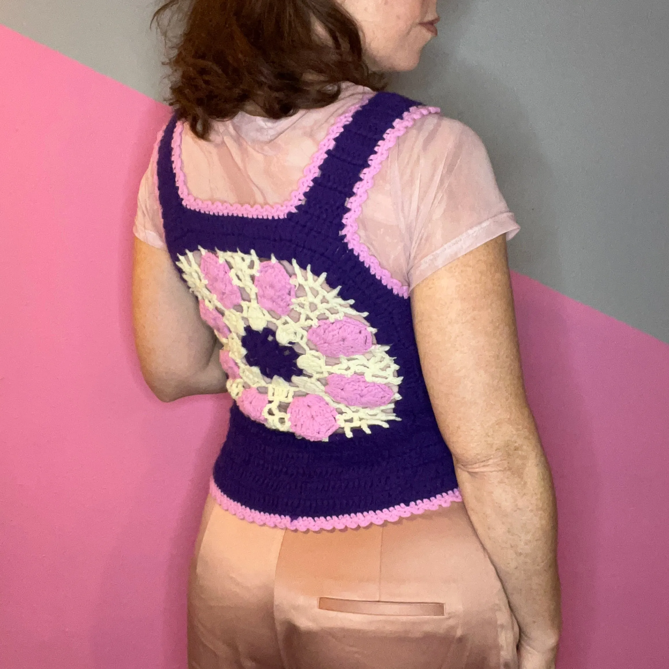 70s Purple/Pink Afghan Sweater Vest       S