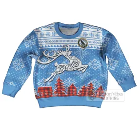 Abernethy Clan Christmas Kid Ugly Sweater with Tartan and Celtic Reindeer Style