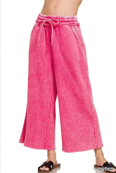 Acid Wash Fleece Palazzo Sweatpants w/ Pockets!! (5 Options)