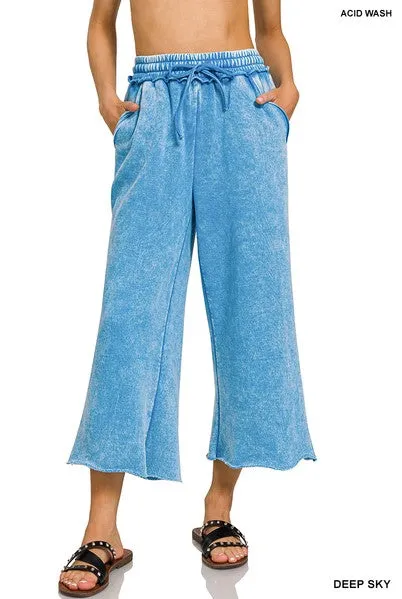 Acid Wash Fleece Palazzo Sweatpants w/ Pockets!! (5 Options)