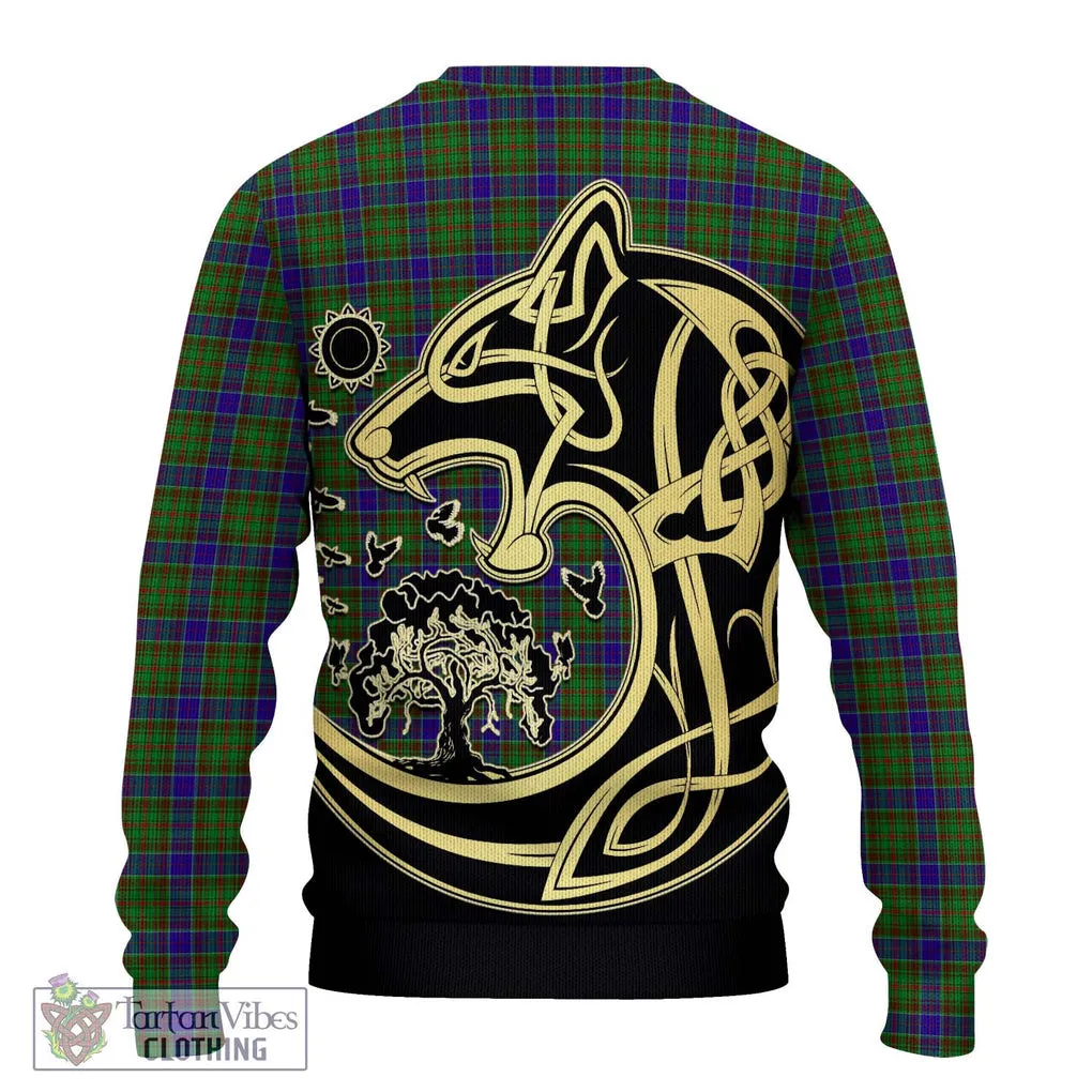 Adam Tartan Ugly Sweater with Family Crest Celtic Wolf Style