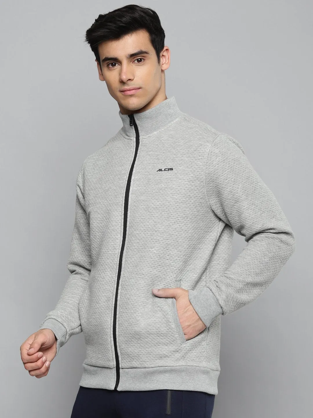 Alcis Men Grey Melange Solid Cotton Jacket