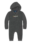 Andy & Evan, Hooded Toggle Sweater Romper-Charcoal