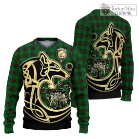 Anstruther Tartan Ugly Sweater with Family Crest Celtic Wolf Style