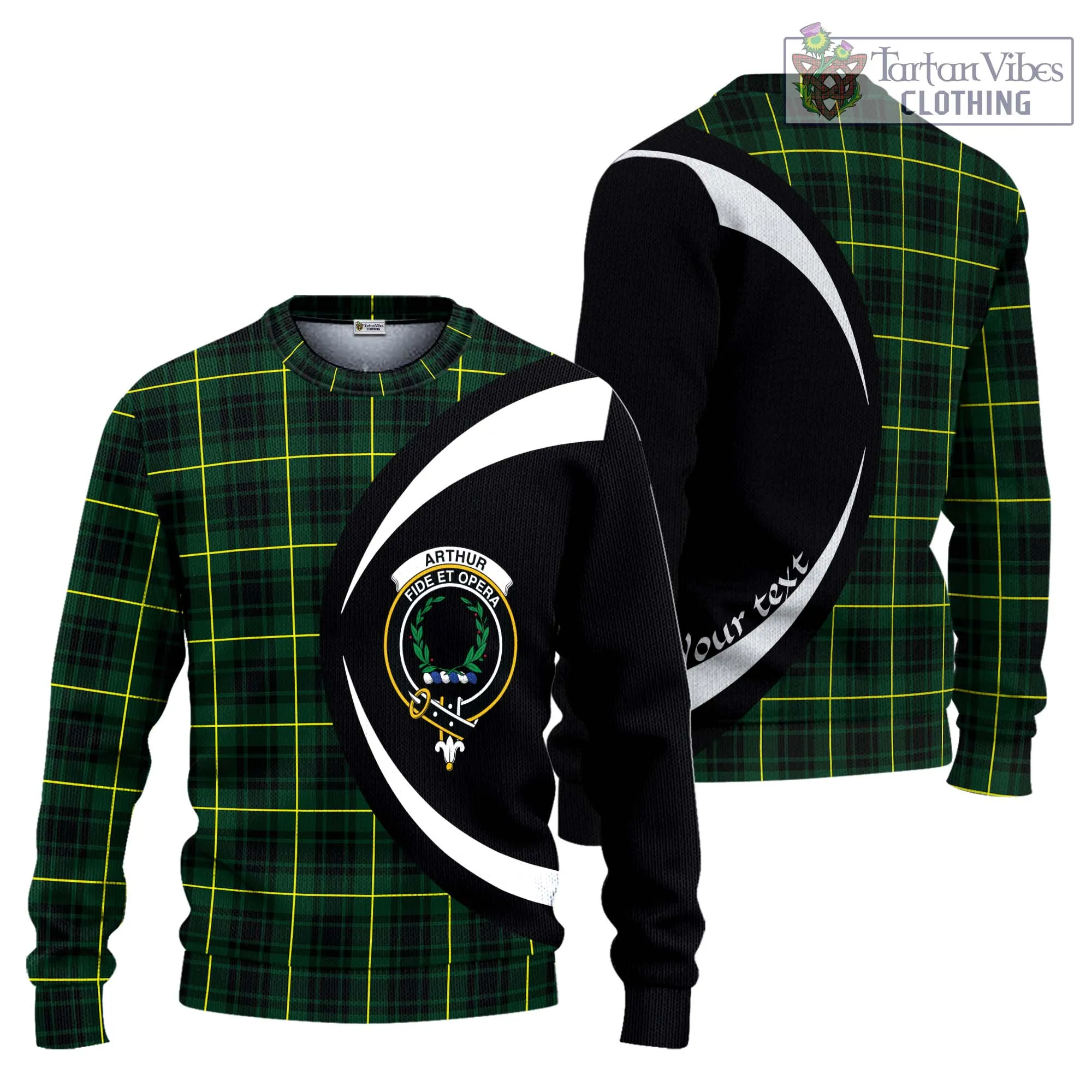 Arthur Modern Tartan Ugly Sweater with Family Crest Circle Style