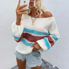 Autumn Rainbow Striped Jumper Womens Sweaters