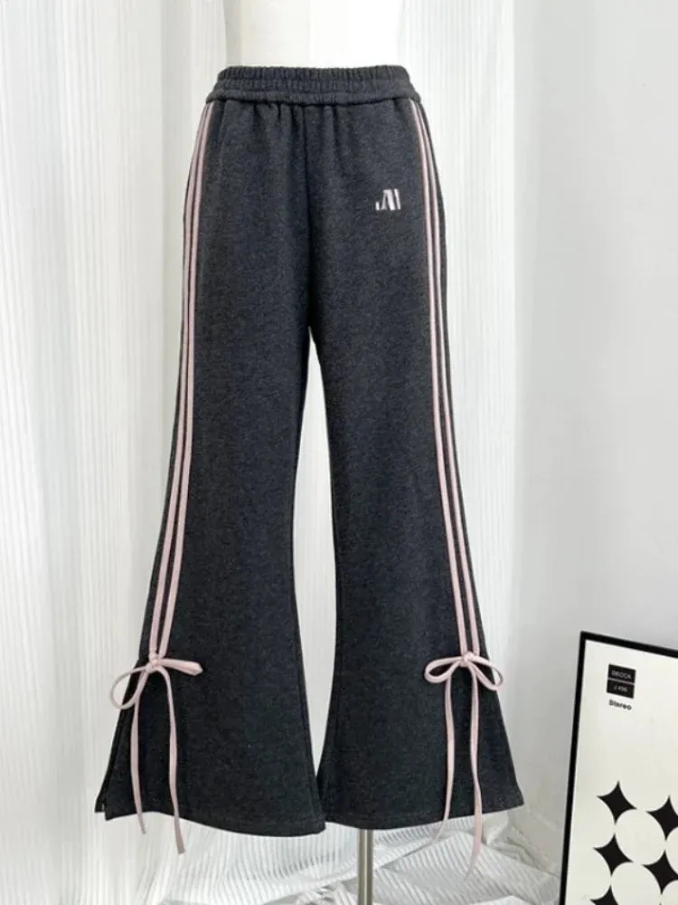 Back To School Joskaa Flared Sweatpants Women Y2k Fashion Korean Bow Slit High Waist Jogging Track Pants Streetwear Casual Mujer Sports Pants