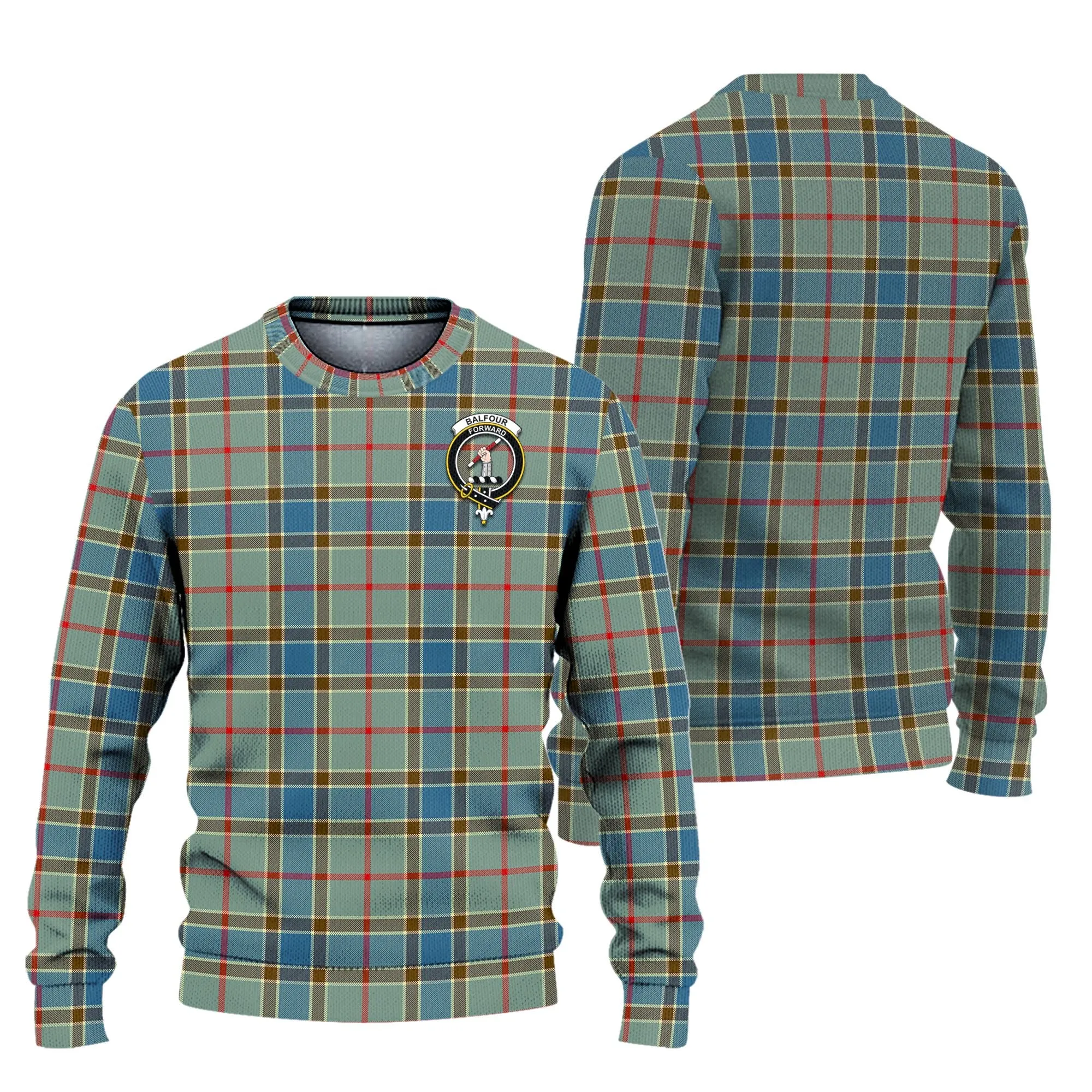 Balfour Blue Tartan Ugly Sweater with Family Crest