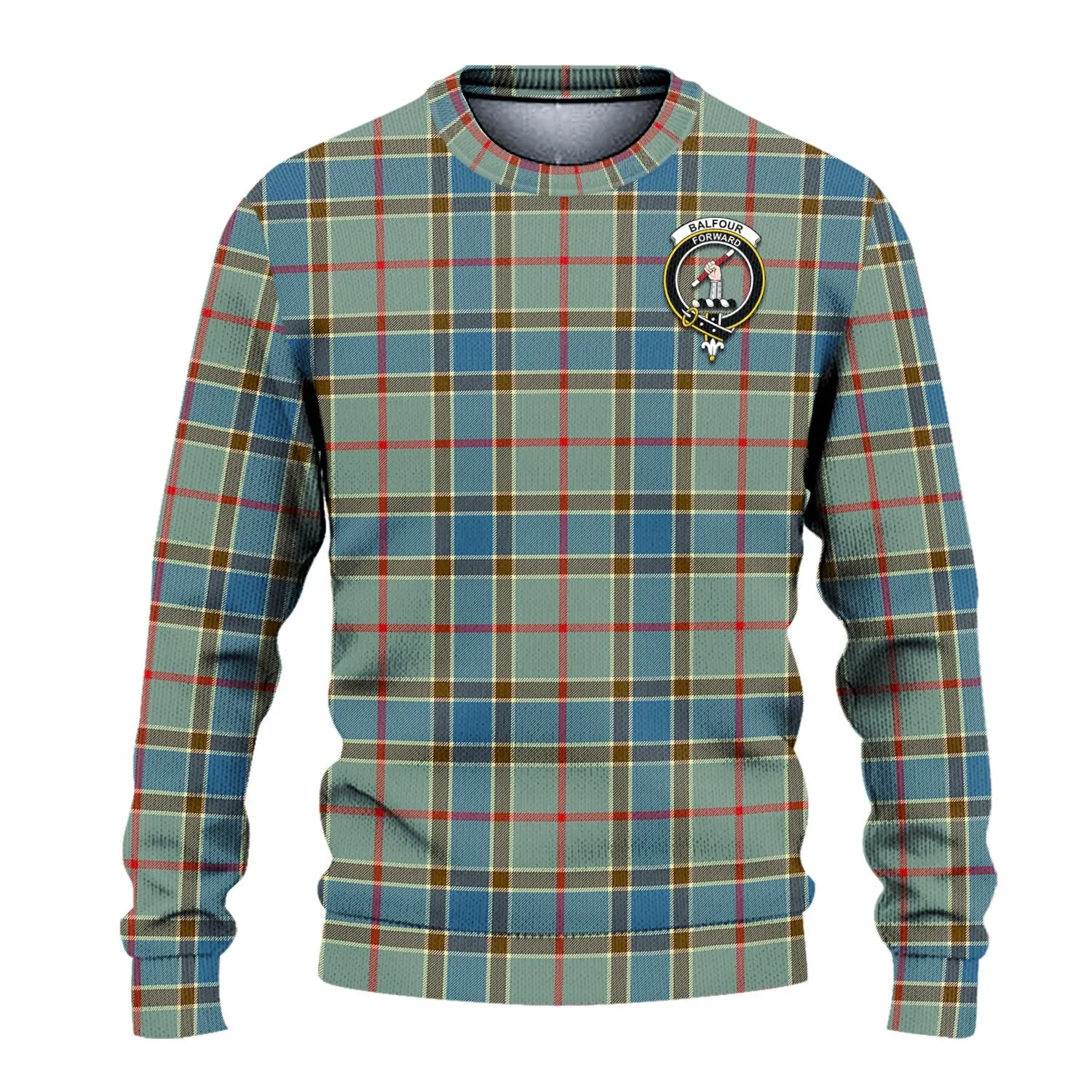 Balfour Blue Tartan Ugly Sweater with Family Crest