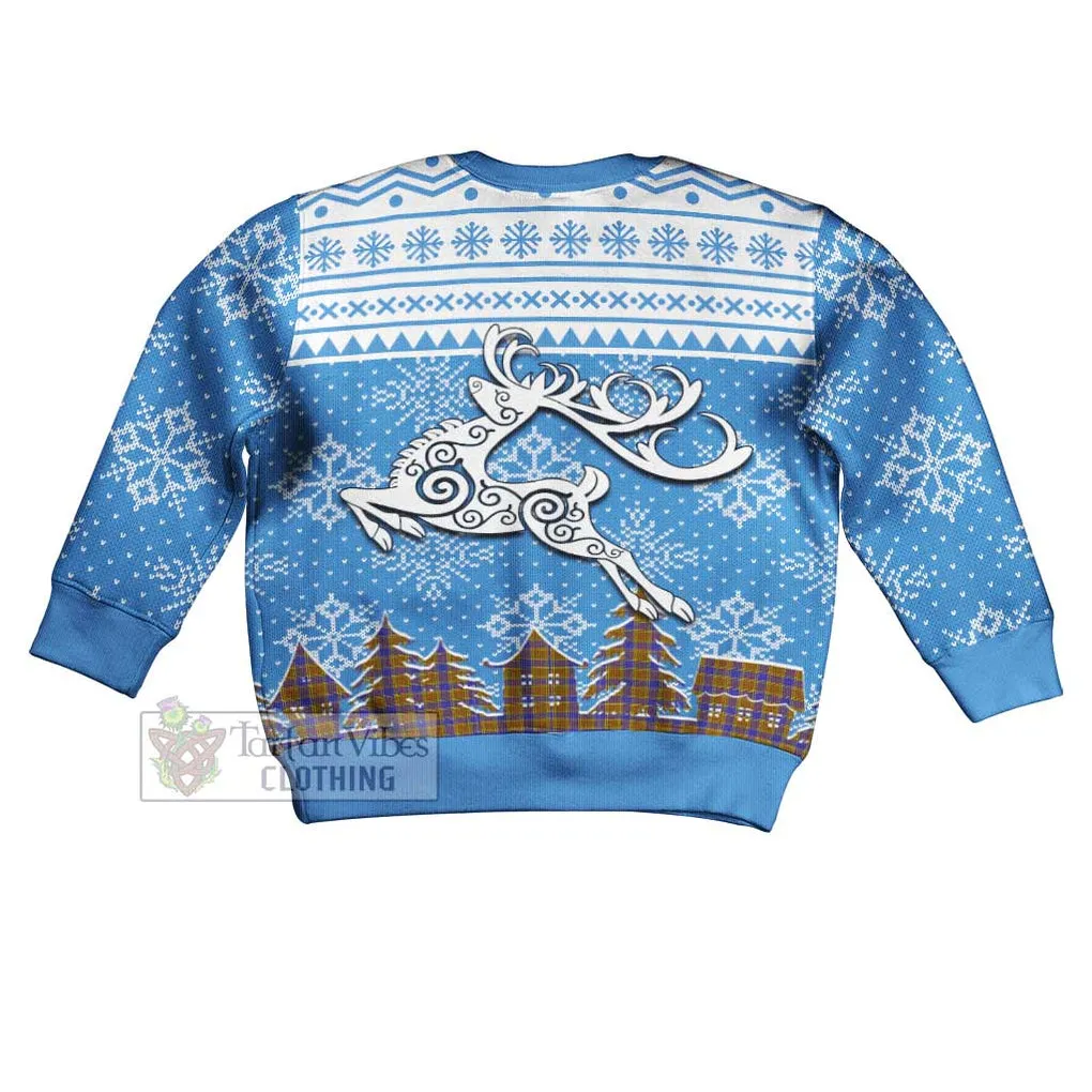 Balfour Clan Christmas Kid Ugly Sweater with Tartan and Celtic Reindeer Style