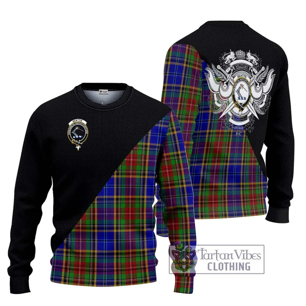 Beattie Tartan Ugly Sweater with Family Crest and Military Logo Style