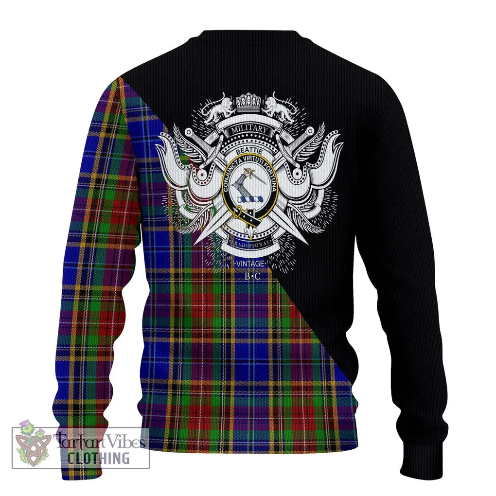 Beattie Tartan Ugly Sweater with Family Crest and Military Logo Style