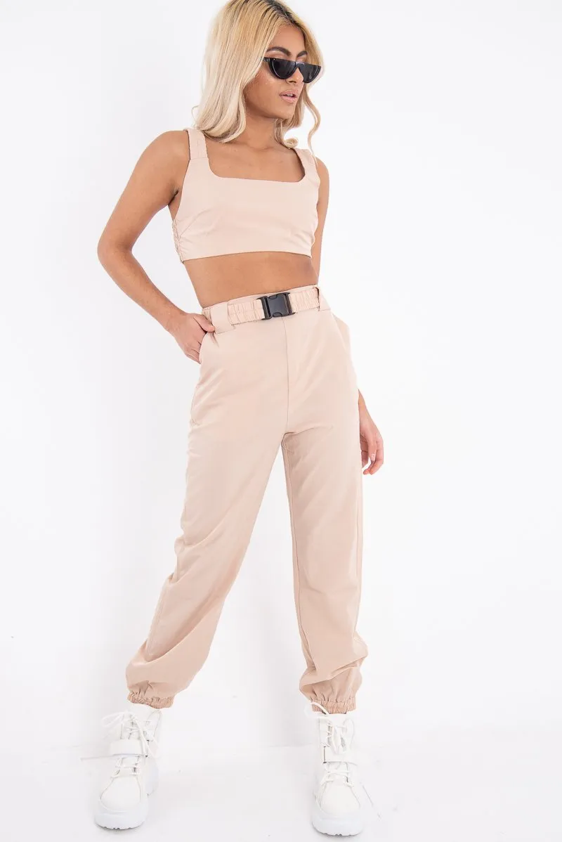 Beige Buckle Cargo Pant Crop Top Co-Ord - Kahri