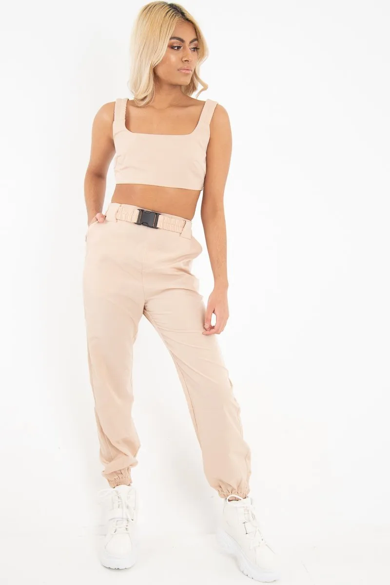 Beige Buckle Cargo Pant Crop Top Co-Ord - Kahri