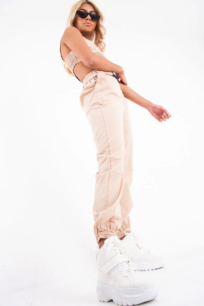 Beige Buckle Cargo Pant Crop Top Co-Ord - Kahri