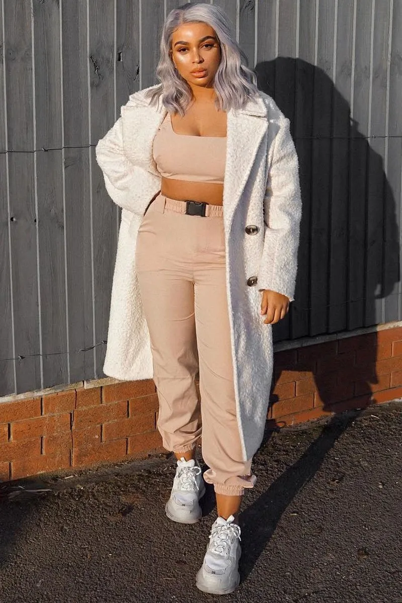 Beige Buckle Cargo Pant Crop Top Co-Ord - Kahri