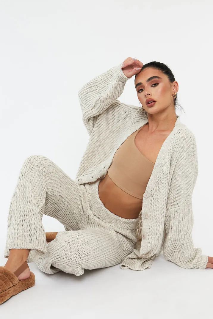 Beige Oversized Knit Cardigan & Trouser Set - Marra