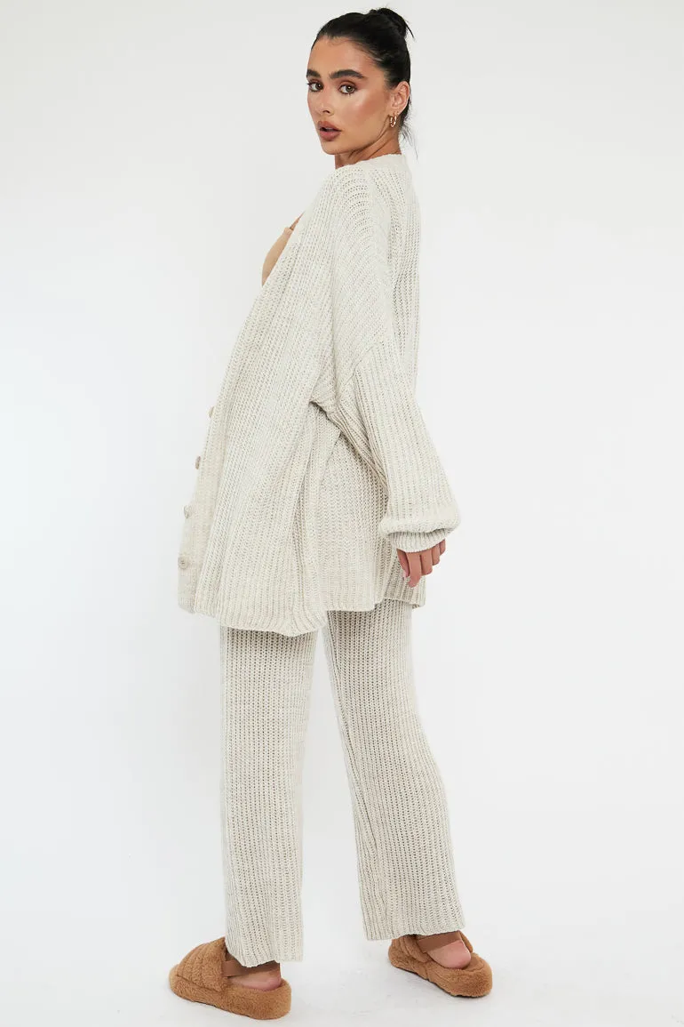 Beige Oversized Knit Cardigan & Trouser Set - Marra