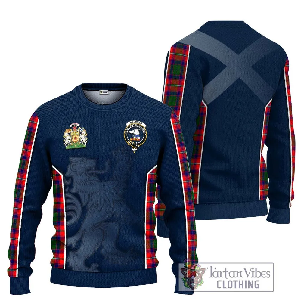 Belshes Tartan Ugly Sweater with Family Crest and Lion Rampant Vibes Sport Style