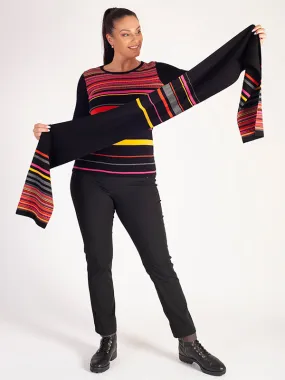 Black, Fuchsia & Amber Striped Jumper and Scarf Set