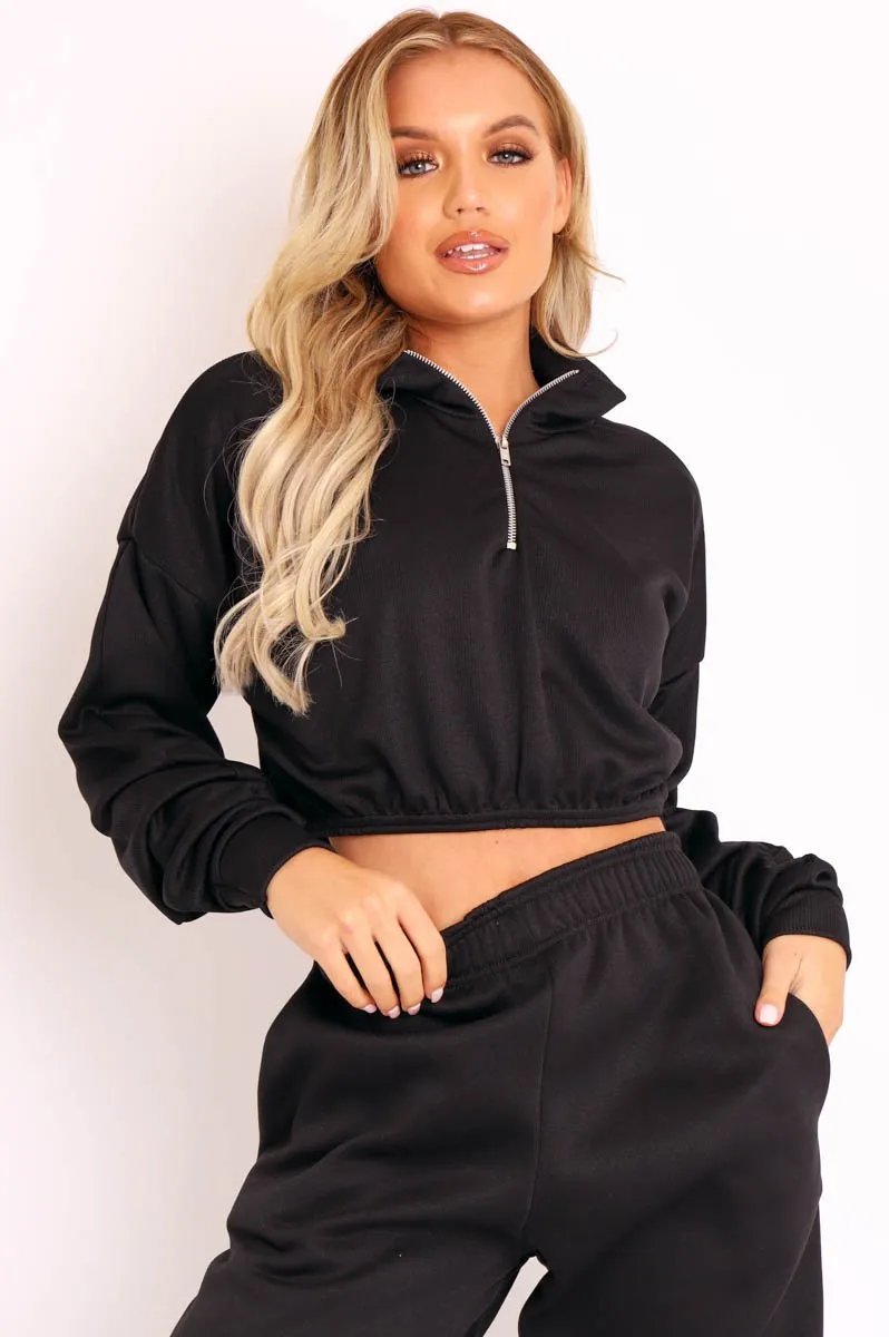 Black Ribbed Front Zip Sweater - Reeta