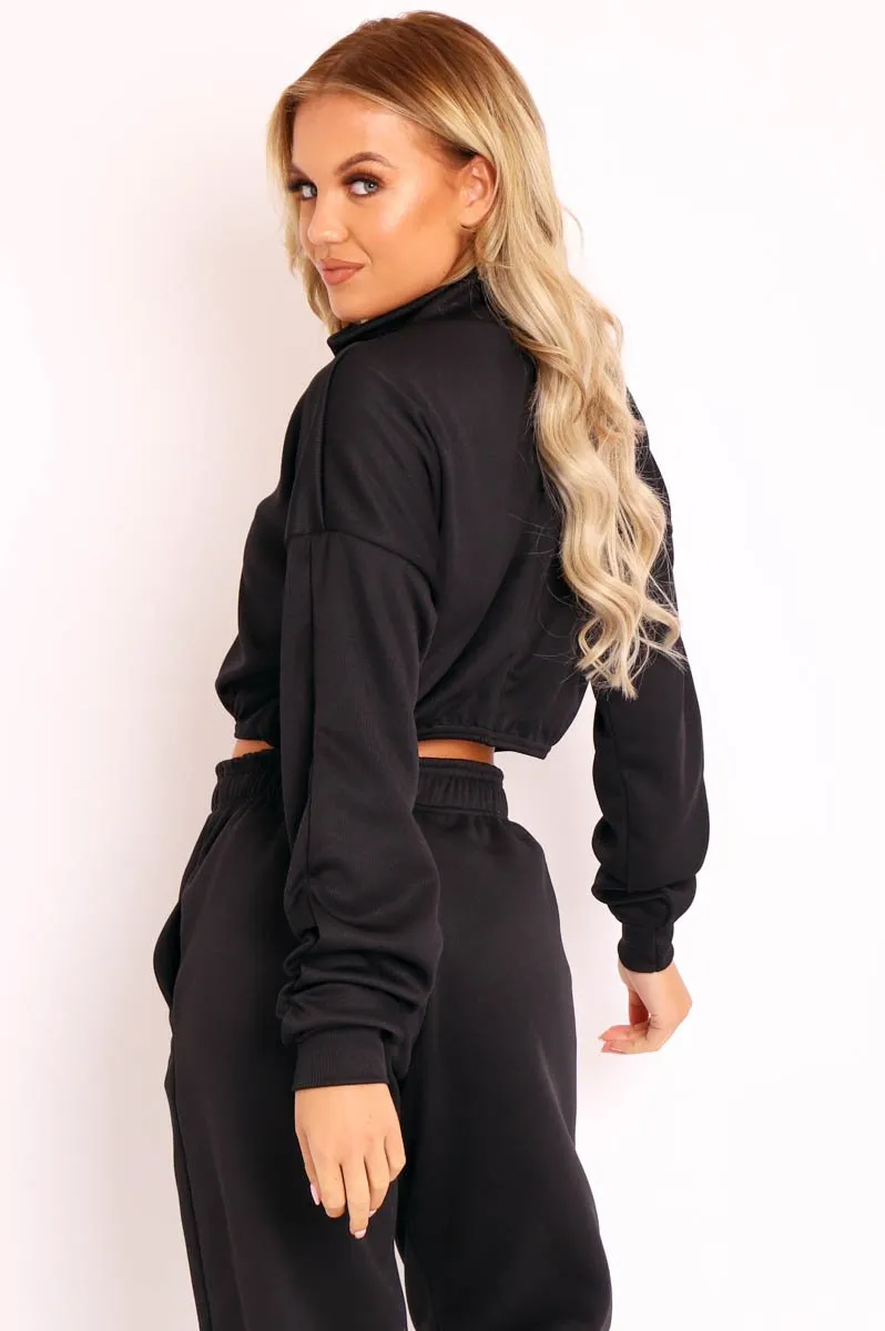 Black Ribbed Front Zip Sweater - Reeta