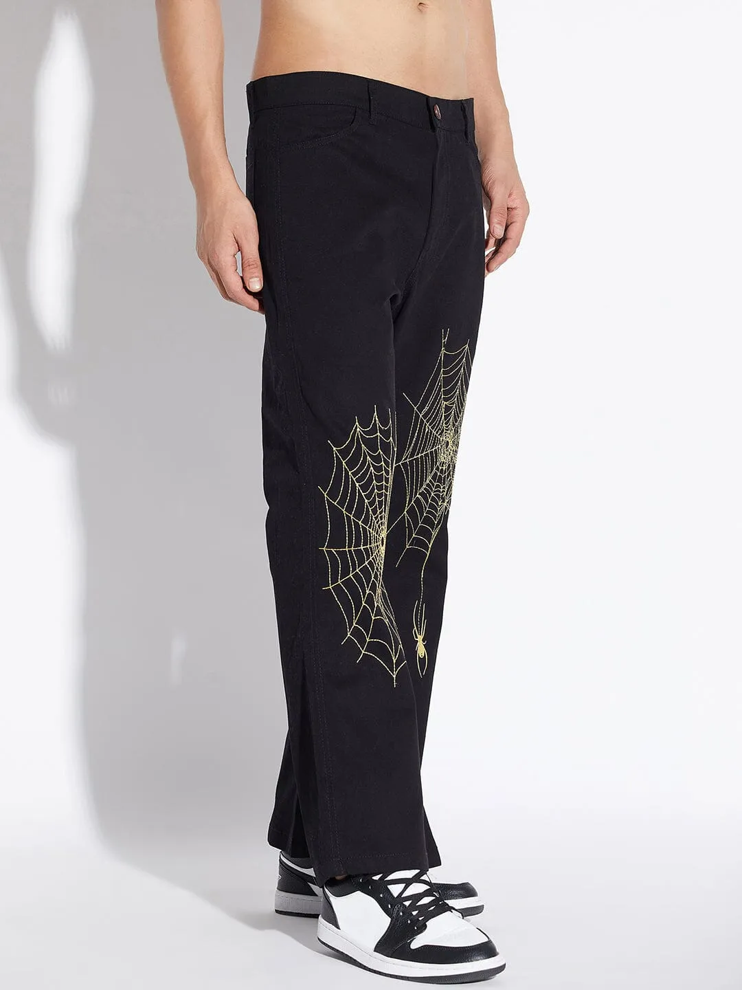 Black Spider Web Flared Pants