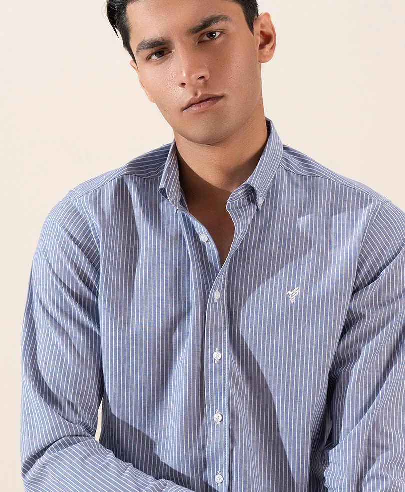 Blue Thin White Stripe Shirt (Slim / Modern Fit)