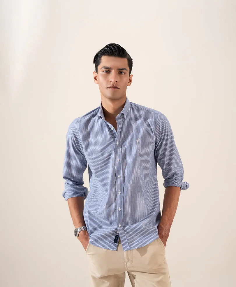 Blue Thin White Stripe Shirt (Slim / Modern Fit)