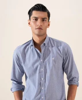 Blue Thin White Stripe Shirt (Slim / Modern Fit)