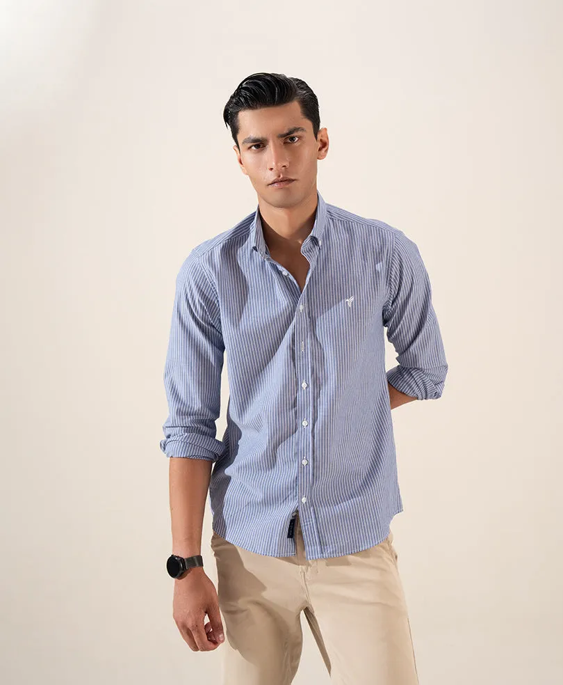 Blue Thin White Stripe Shirt (Slim / Modern Fit)