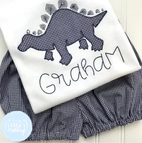 Boy Shirt - Navy Gingham Dinosaur