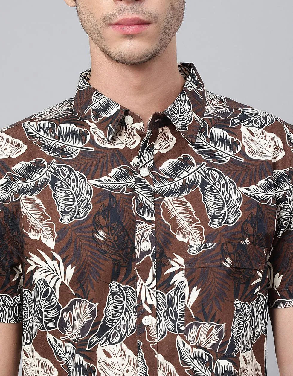 Brown Floral Printed Casual Shirt