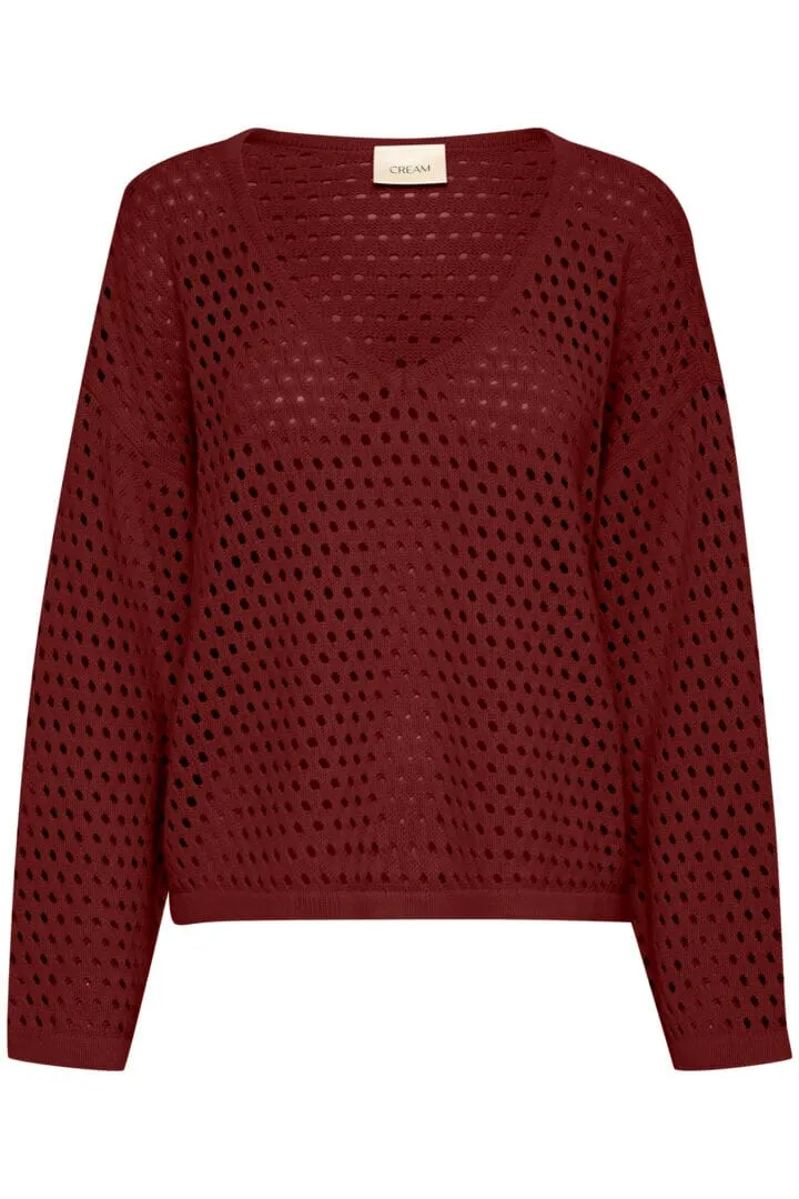 BURGANDY OPEN KNIT V NECK SWEATER