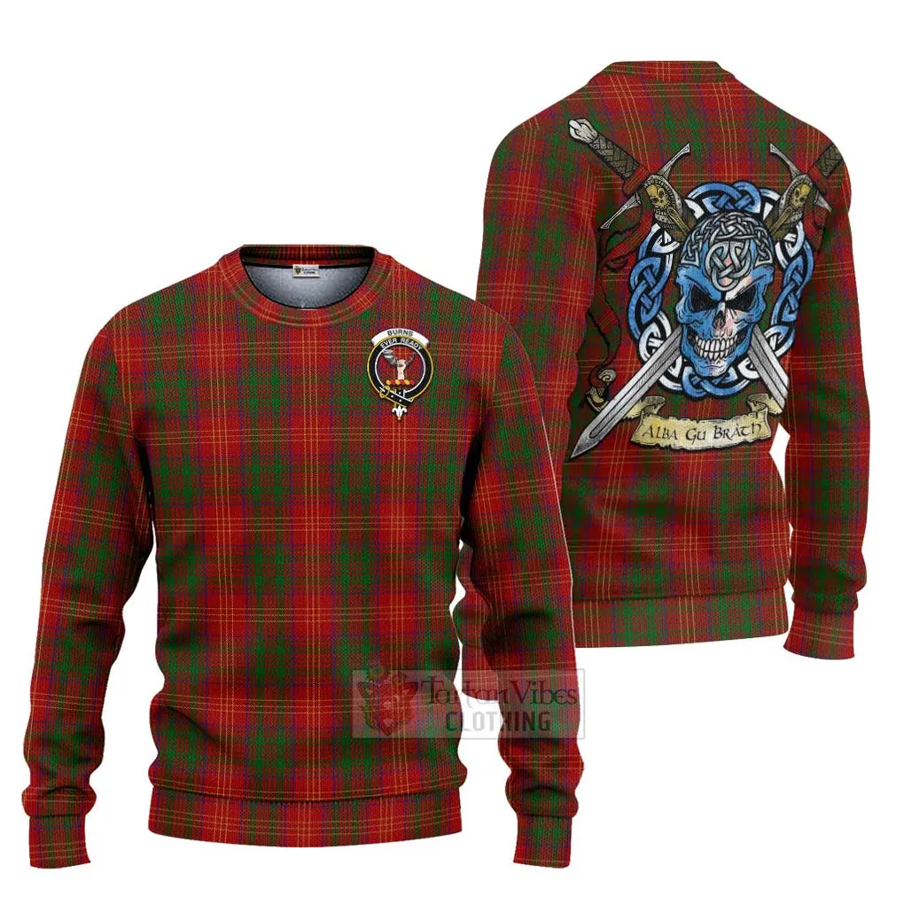 Burns Tartan Ugly Sweater with Family Crest Celtic Skull Style