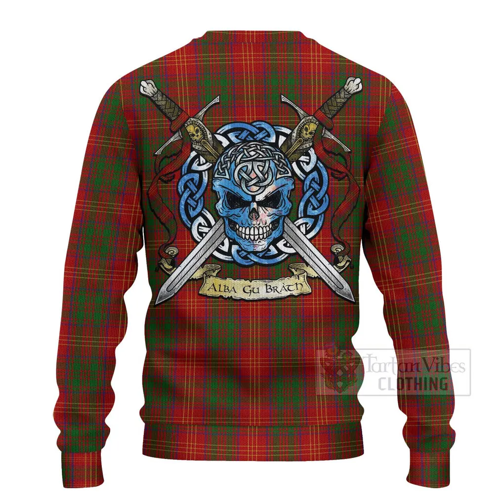 Burns Tartan Ugly Sweater with Family Crest Celtic Skull Style