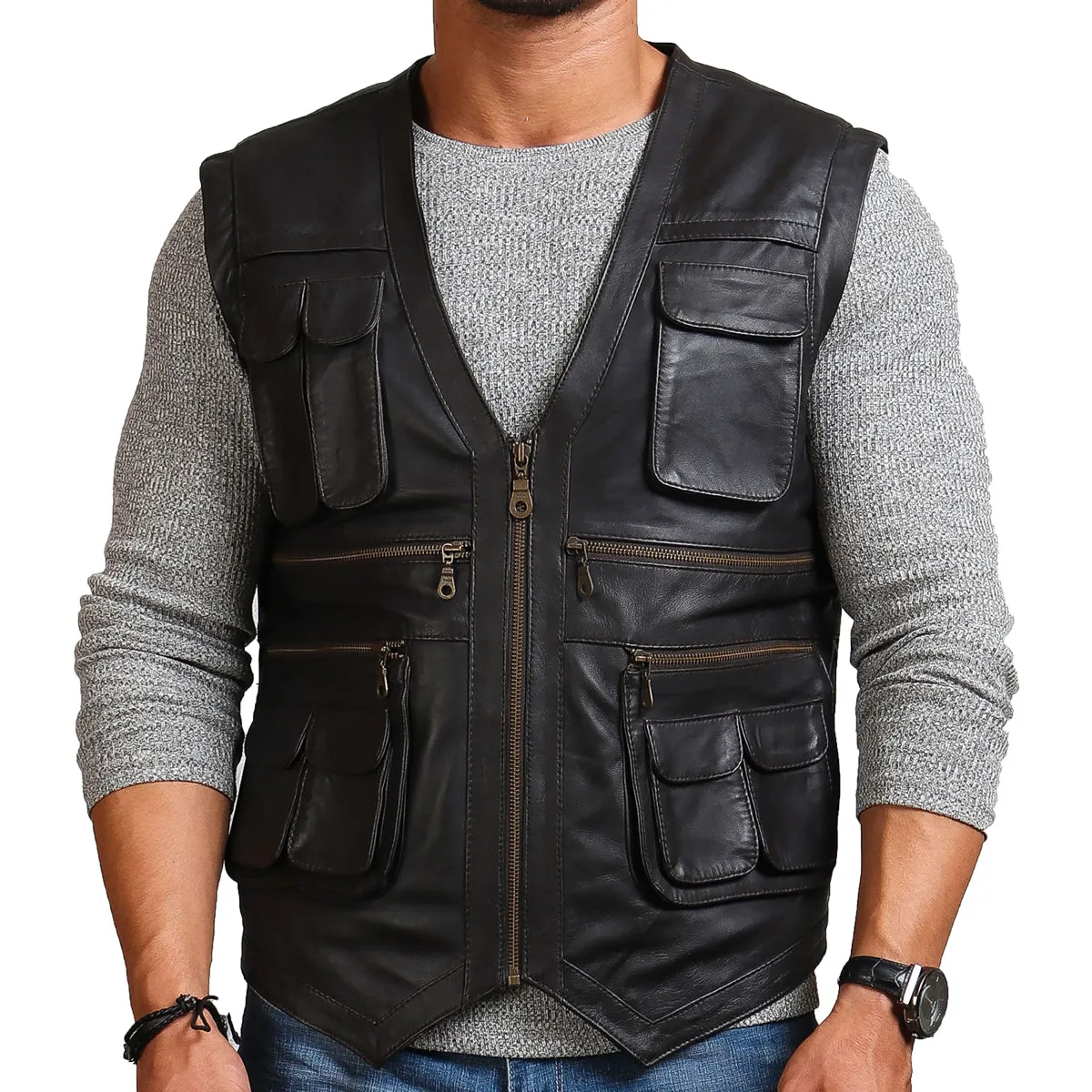 Buy Best Handmade Fashion Men's Biker Black Leather Vest For Sale