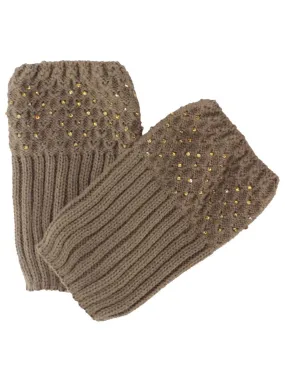 Camel Tan Knit Boot Cuff Leg Warmers With Rhinestones