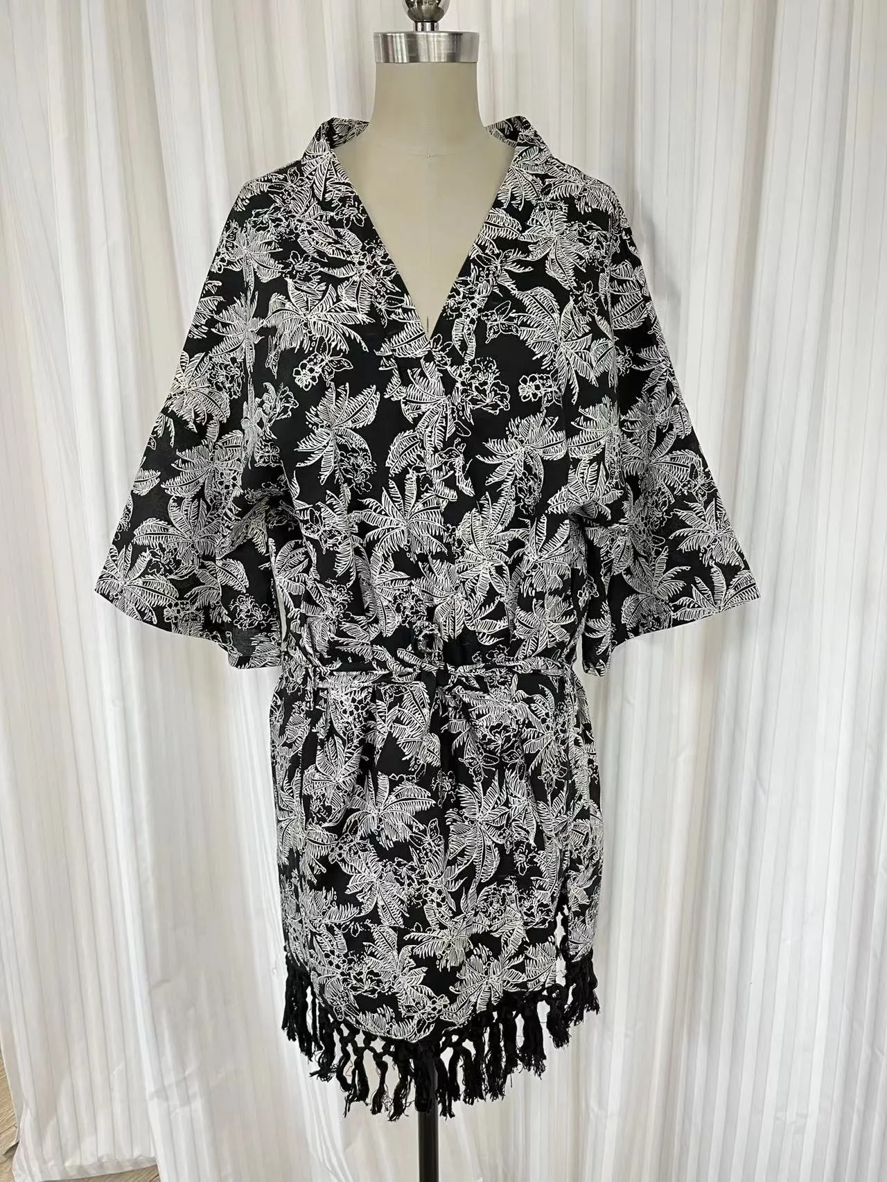 Cardigan Kimono Car2203 in cotton - Black printing