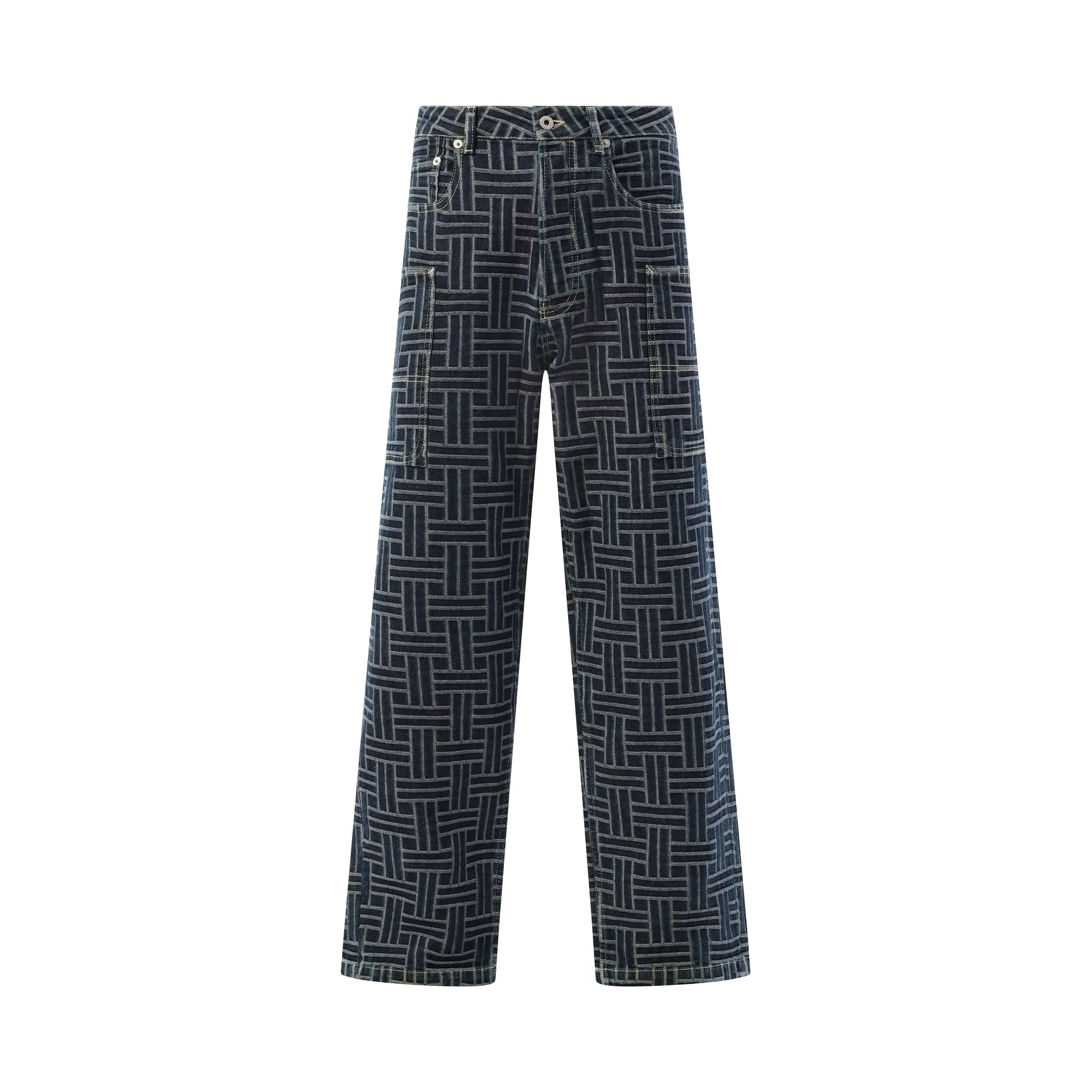 Cargo Weave Denim Pants in Blue