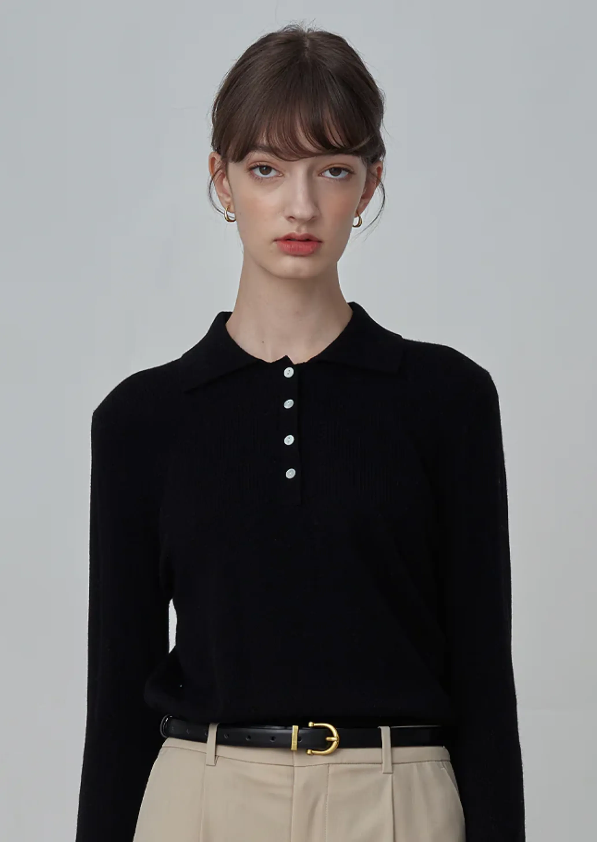 Cashmere classic polo sweater, black