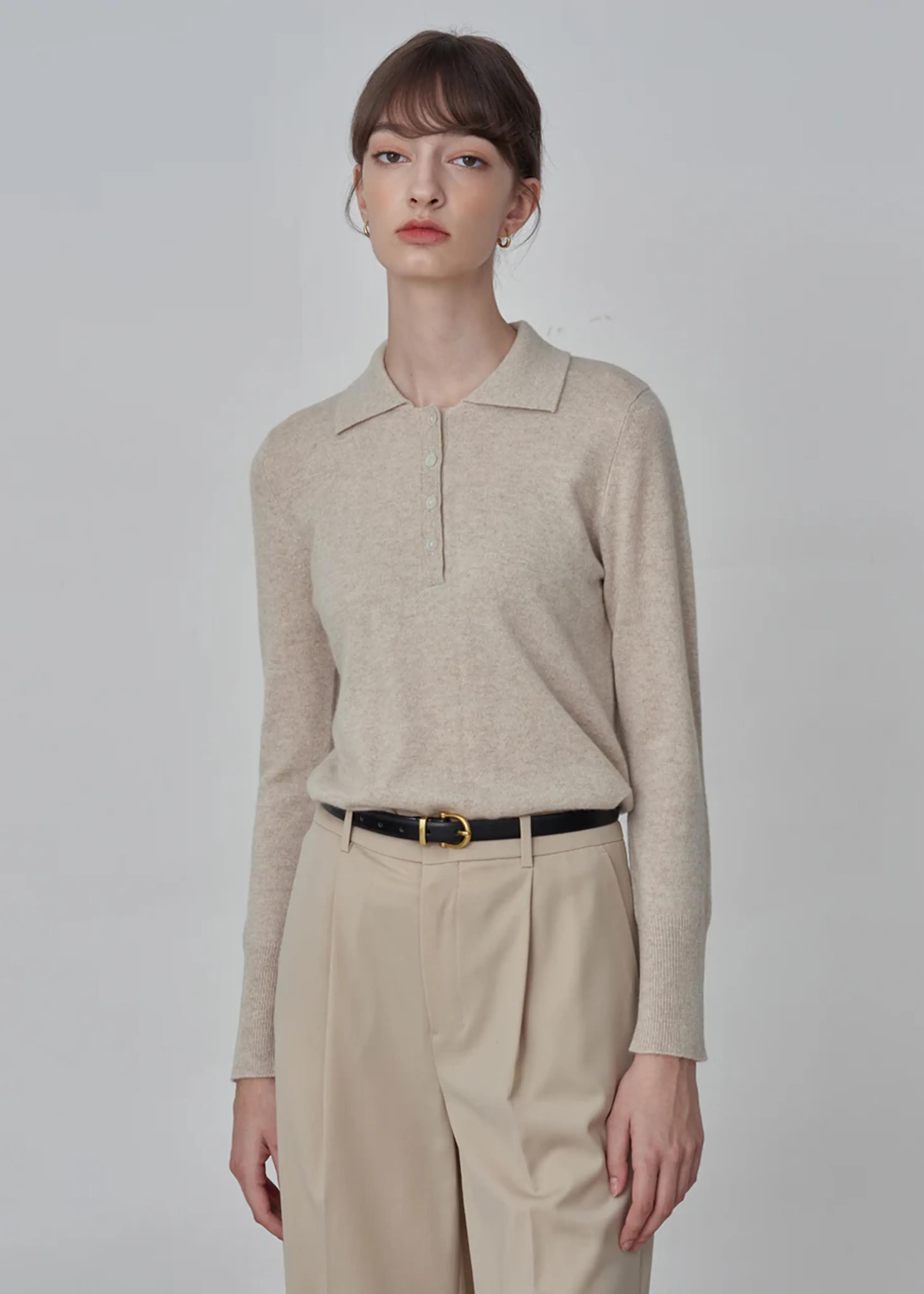 Cashmere classic polo sweater, camel